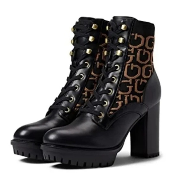 Guess Women’s Black Platform Lace Up Booties Sz 8 - Picture 1 of 12